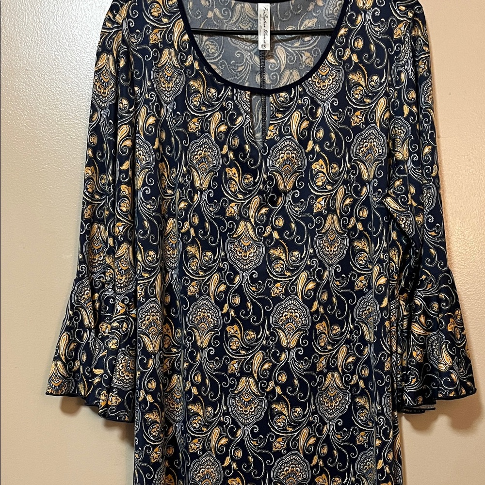 Perseption Navy Paisley Scoop-Neck Tunic with Gold Accents